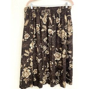 Vintage Skirt 1X USA Y2K Office Inspo Brown Floral‎ Roses Rave Career Dawn K